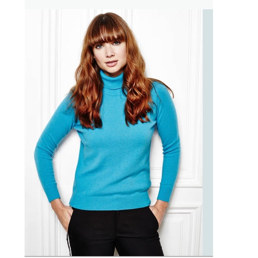 Marks & Spencer Autograph Aqua Blue 100% Cashmere Turtleneck‎ Sweater UK 18